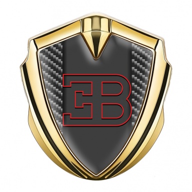 Bugatti Metal Emblem Badge Gold Dark Carbon Red Outline Logo