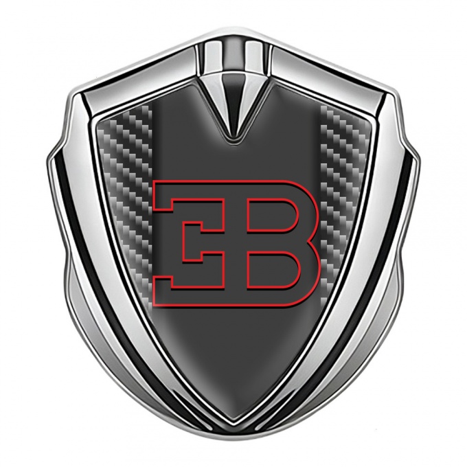 Bugatti Metal Emblem Badge Silver Dark Carbon Red Outline Logo