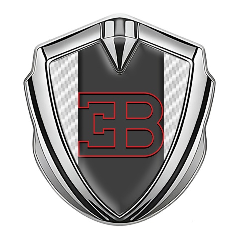 Bugatti Domed Emblem Badge Silver White Carbon Red Outline Logo