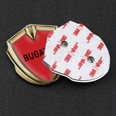 Bugatti Emblem Car Badge Gold Red Background Grey Logo Design