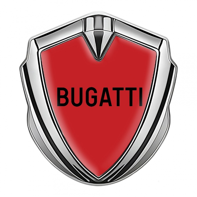 Bugatti Emblem Car Badge Silver Red Background Grey Logo Design