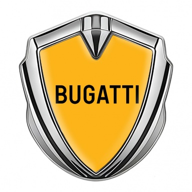 Bugatti Emblem Silicon Badge Silver Yellow Background Grey Logo Design