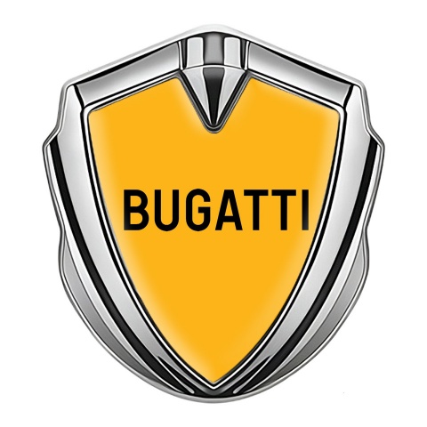 Bugatti Emblem Silicon Badge Silver Yellow Background Grey Logo Design