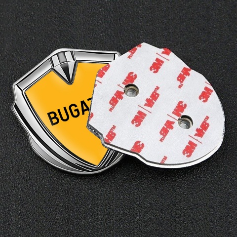 Bugatti Emblem Silicon Badge Silver Yellow Background Grey Logo Design