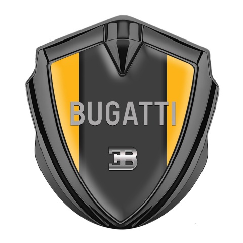 Bugatti Metal Emblem Badge Graphite Yellow Frame Grey Logo Design