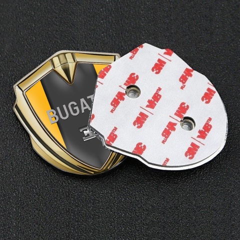 Bugatti Metal Emblem Badge Gold Yellow Frame Grey Logo Design