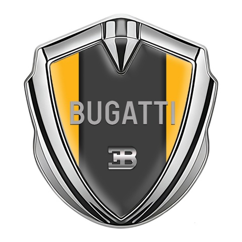 Bugatti Metal Emblem Badge Silver Yellow Frame Grey Logo Design