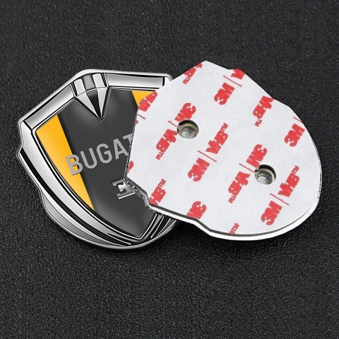 Bugatti Metal Emblem Badge Silver Yellow Frame Grey Logo Design