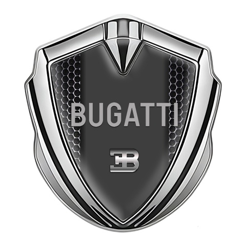 Bugatti Domed Emblem Badge Silver Dark Mesh Grey Logo Design