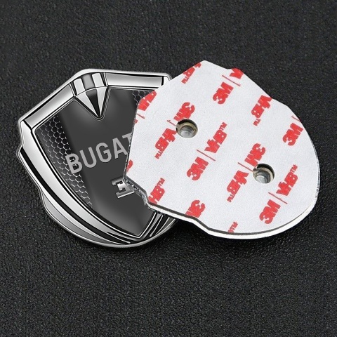 Bugatti Domed Emblem Badge Silver Dark Mesh Grey Logo Design