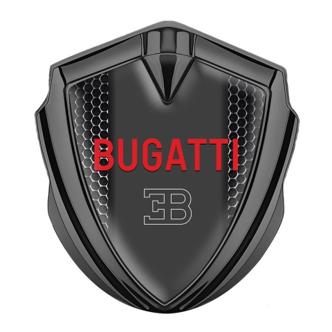 Bugatti Metal Domed Emblem Graphite Steel Grate Crimson Logo Edition