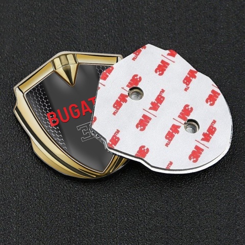 Bugatti Metal Domed Emblem Gold Steel Grate Crimson Logo Edition