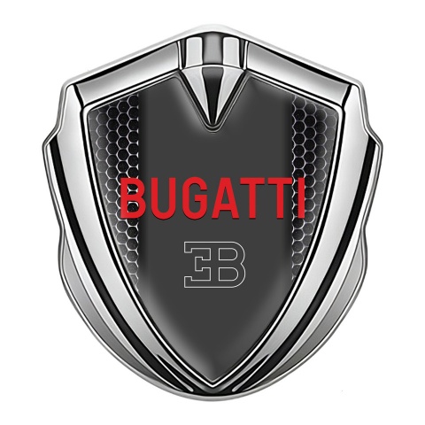 Bugatti Metal Domed Emblem Silver Steel Grate Crimson Logo Edition