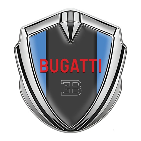 Bugatti Badge Self Adhesive Silver Blue Frame Crimson Logo Variant