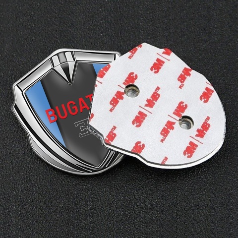 Bugatti Badge Self Adhesive Silver Blue Frame Crimson Logo Variant