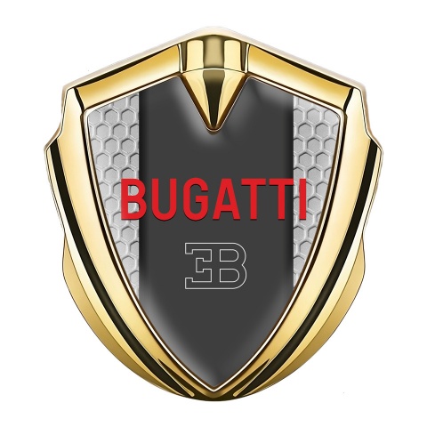 Bugatti Fender Emblem Badge Gold Hex Pattern Crimson Logo