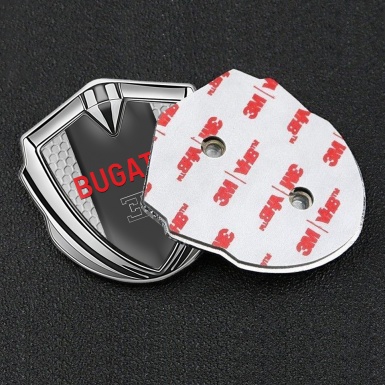 Bugatti Fender Emblem Badge Silver Hex Pattern Crimson Logo