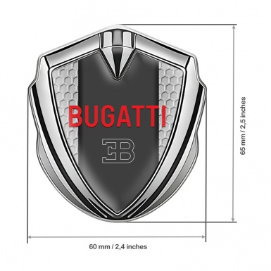 Bugatti Fender Emblem Badge Silver Hex Pattern Crimson Logo