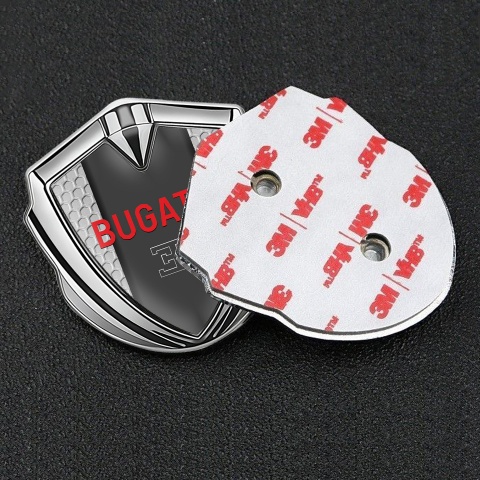 Bugatti Fender Emblem Badge Silver Hex Pattern Crimson Logo