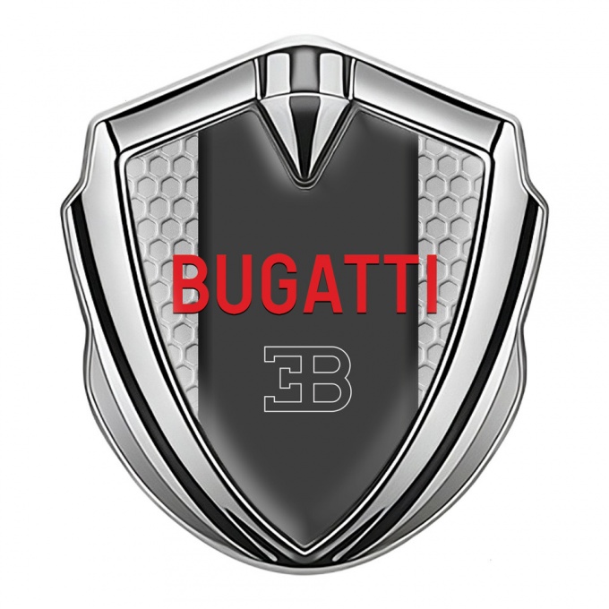 Bugatti Fender Emblem Badge Silver Hex Pattern Crimson Logo