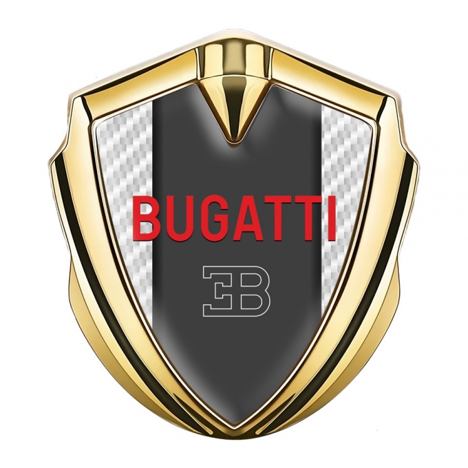 Bugatti Emblem Trunk Badge Gold White Carbon Frame Crimson Logo