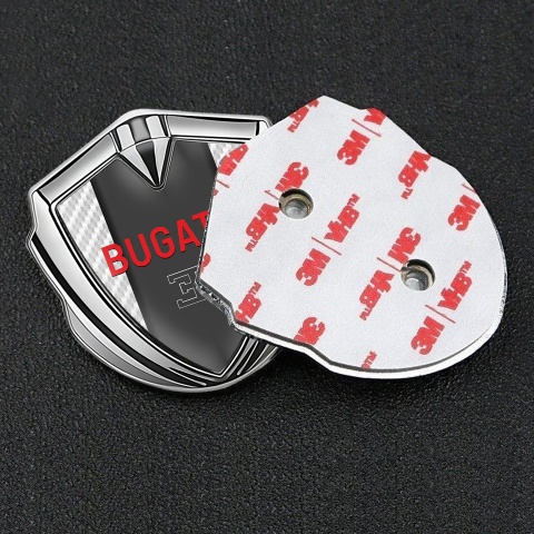 Bugatti Emblem Trunk Badge Silver White Carbon Frame Crimson Logo