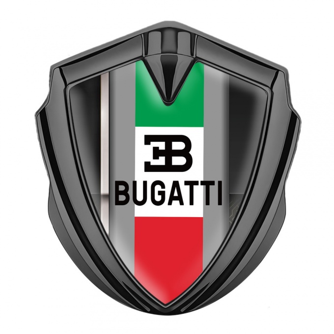 Bugatti Metal Emblem Badge Graphite White Stripe Italian Tricolor Edition