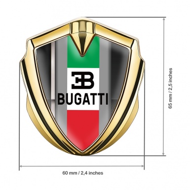 Bugatti Metal Emblem Badge Gold White Stripe Italian Tricolor Edition