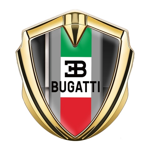 Bugatti Metal Emblem Badge Gold White Stripe Italian Tricolor Edition