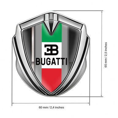 Bugatti Metal Emblem Badge Silver White Stripe Italian Tricolor Edition