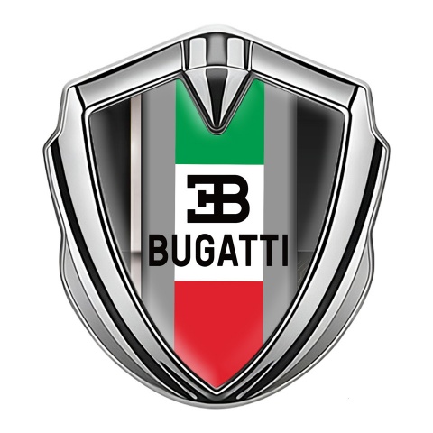 Bugatti Metal Emblem Badge Silver White Stripe Italian Tricolor Edition