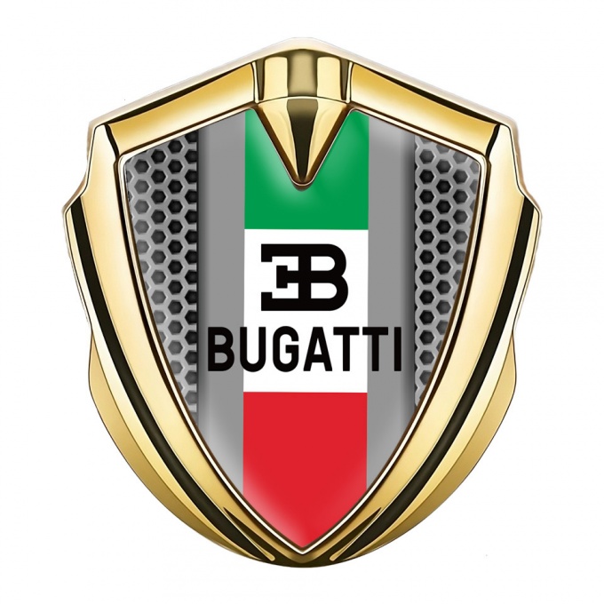 Bugatti Domed Emblem Badge Gold Honeycomb Italian Tricolor Edition