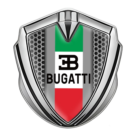 Bugatti Domed Emblem Badge Silver Honeycomb Italian Tricolor Edition