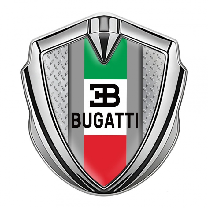 Bugatti Emblem Ornament Silver Treadplate Frame Italian Tricolor Edition