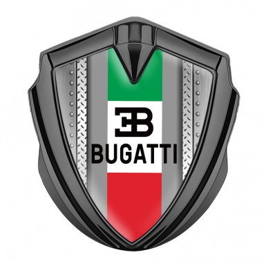 Bugatti Bodyside Domed Emblem Graphite Steel Frame Italian Tricolor Design