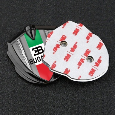 Bugatti Bodyside Domed Emblem Graphite Steel Frame Italian Tricolor Design