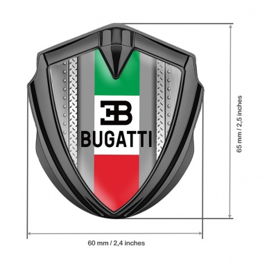 Bugatti Bodyside Domed Emblem Graphite Steel Frame Italian Tricolor Design