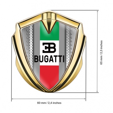 Bugatti Bodyside Domed Emblem Gold Steel Frame Italian Tricolor Design