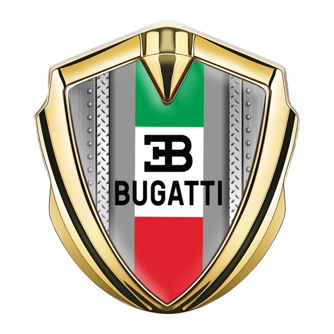 Bugatti Bodyside Domed Emblem Gold Steel Frame Italian Tricolor Design