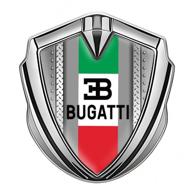 Bugatti Bodyside Domed Emblem Silver Steel Frame Italian Tricolor Design