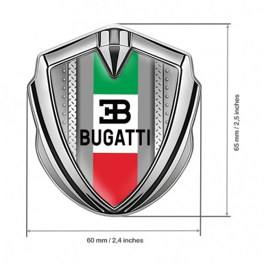 Bugatti Bodyside Domed Emblem Silver Steel Frame Italian Tricolor Design