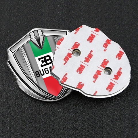 Bugatti Bodyside Domed Emblem Silver Steel Frame Italian Tricolor Design