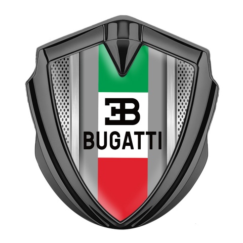 Bugatti Emblem Metal Badge Graphite Metal Grate Italian Tricolor Design