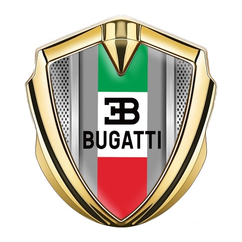 Bugatti Emblem Metal Badge Gold Metal Grate Italian Tricolor Design