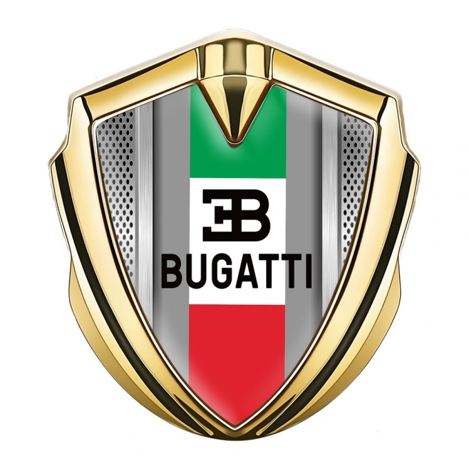 Bugatti Emblem Metal Badge Gold Metal Grate Italian Tricolor Design