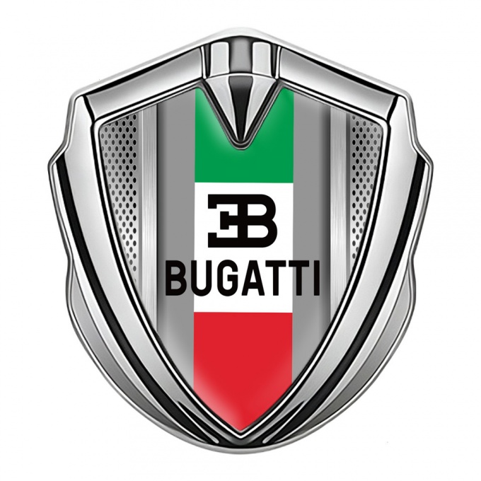 Bugatti Emblem Metal Badge Silver Metal Grate Italian Tricolor Design