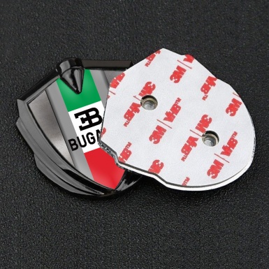 Bugatti 3d Emblem Badge Graphite Polished Steel Italian Tricolor Design