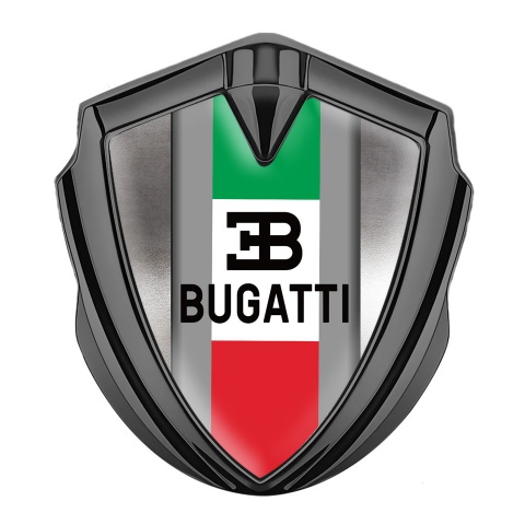 Bugatti 3d Emblem Badge Graphite Polished Steel Italian Tricolor Design