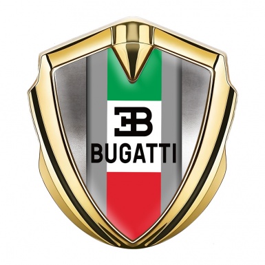 Bugatti 3d Emblem Badge Gold Polished Steel Italian Tricolor Design