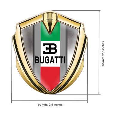 Bugatti 3d Emblem Badge Gold Polished Steel Italian Tricolor Design